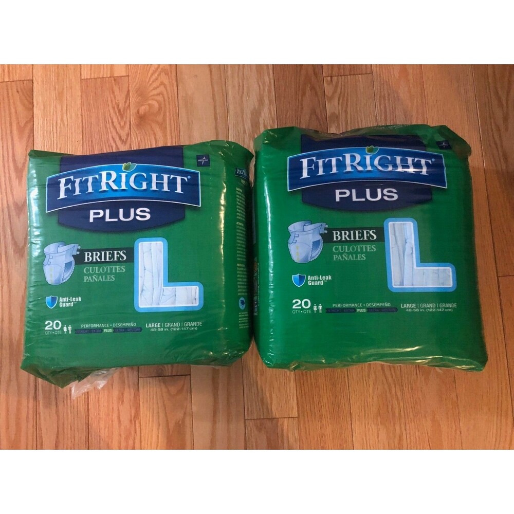 2‎ FitRight Ultra Adult Diapers Incontinence Briefs with Tabs Heavy 40 Count New